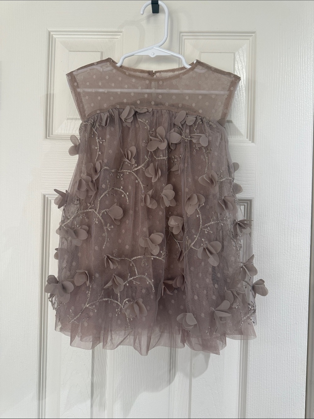 EleStory Baby Girls' Taupe Floral Appliqué Tulle Party Dress 12months